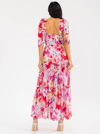 WOMEN'S SLEEVELESS SMOCK BACK FLORAL MAXI DRESS