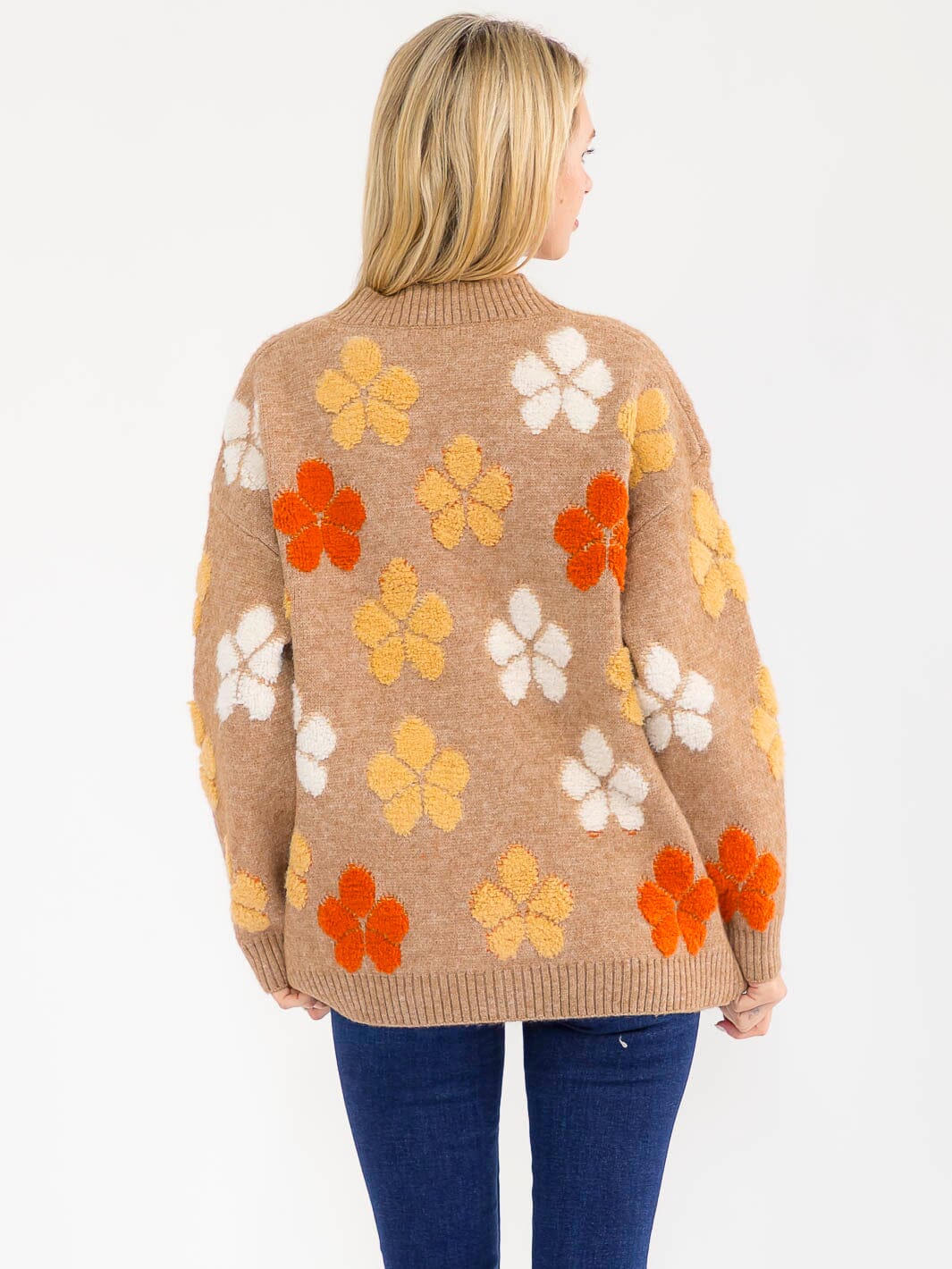 WOMEN'S LONG SLEEVE BUTTON CLOSURE FRONT POCKETS FLORAL CARDIGAN