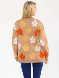 WOMEN'S LONG SLEEVE BUTTON CLOSURE FRONT POCKETS FLORAL CARDIGAN