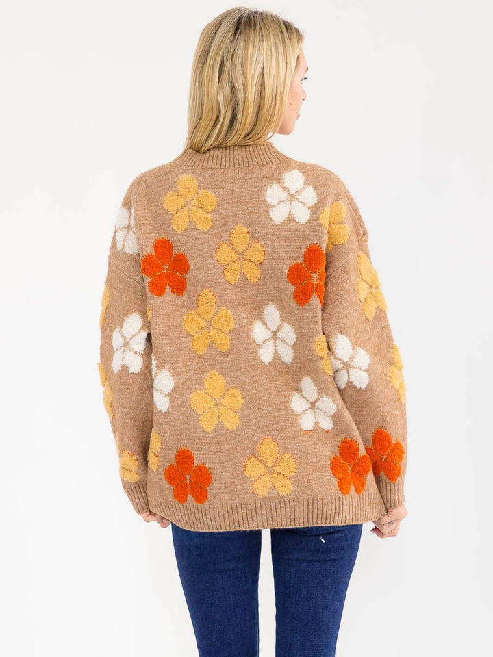 WOMEN'S LONG SLEEVE BUTTON CLOSURE FRONT POCKETS FLORAL CARDIGAN