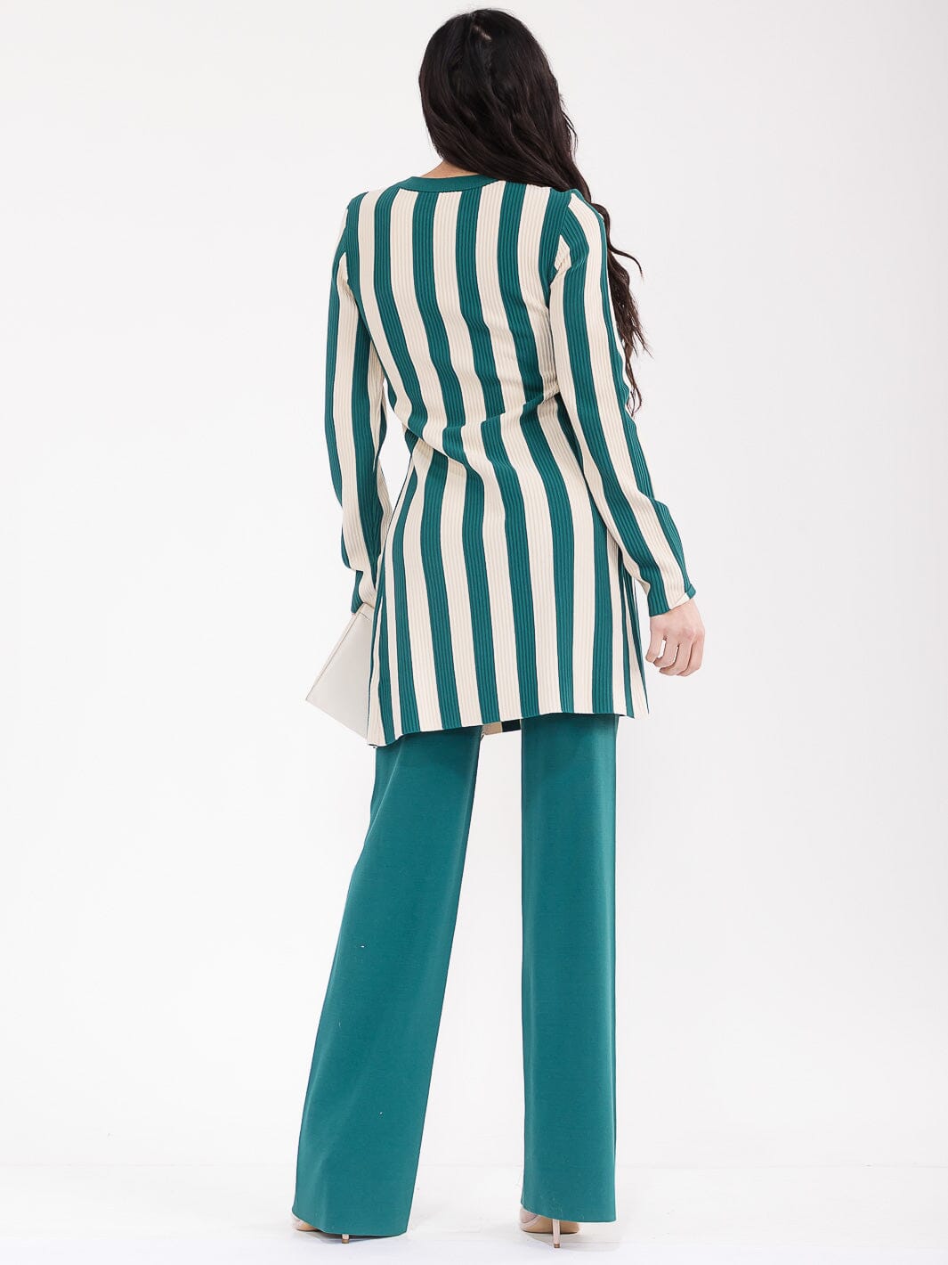 WOMEN'S LONG SLEEVE SLIT TOP & ELASTIC WAIST PANTS COLORBLOCK RIBBED 2PC. SET