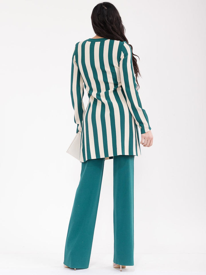 WOMEN'S LONG SLEEVE SLIT TOP & ELASTIC WAIST PANTS COLORBLOCK RIBBED 2PC. SET