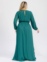 PUS SIZE LONG SLEEVE SELF TIE SURPLICE MAXI GOWN DRESS