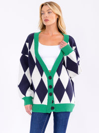 WOMEN'S LONG SLEEVE BUTTON CLOSURE PRINTED KNIT OVERSIZED CARDIGAN