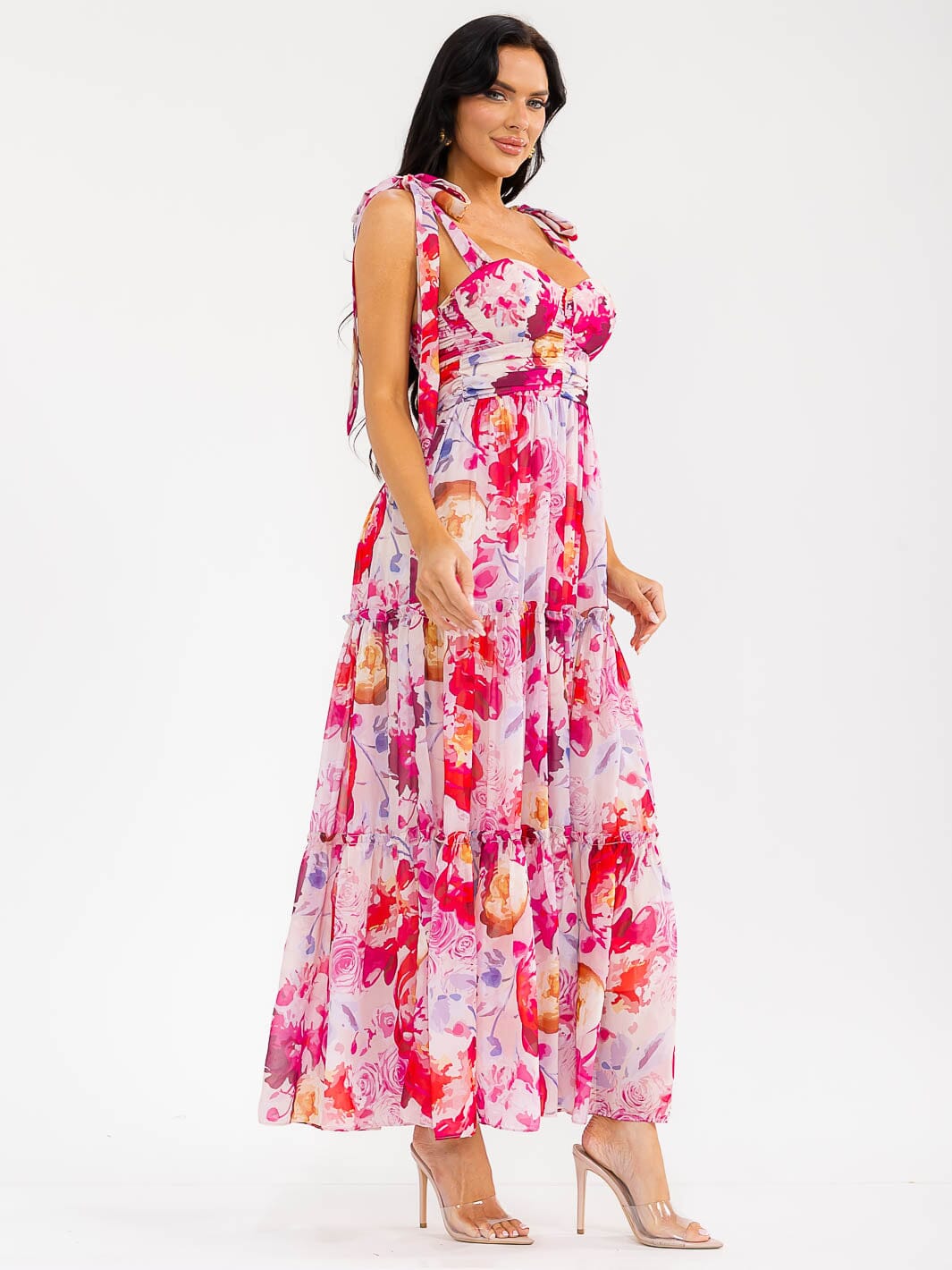 WOMEN'S SLEEVELESS SMOCK BACK FLORAL MAXI DRESS