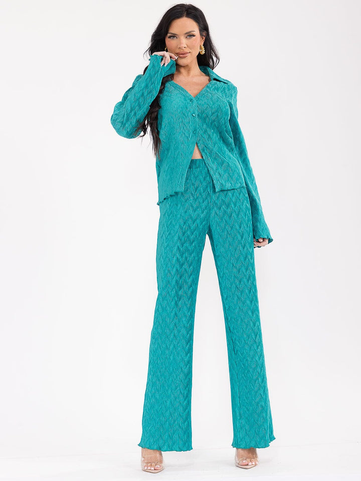 WOMEN'S LONG SLEEVE BLOUSE & ELASTIC WAIST PANTS DETAILED 2PC. SET