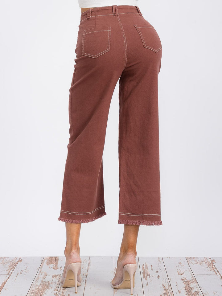 WOMEN'S BUTTON CLOSURE POCKETS WIDE LEG DENIM PANTS