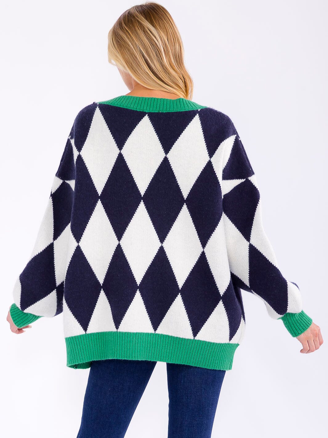 WOMEN'S LONG SLEEVE BUTTON CLOSURE PRINTED KNIT OVERSIZED CARDIGAN