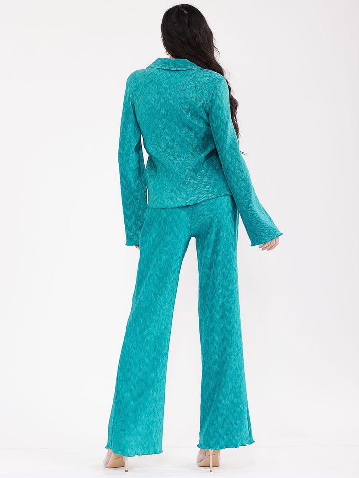 WOMEN'S LONG SLEEVE BLOUSE & ELASTIC WAIST PANTS DETAILED 2PC. SET