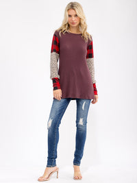 WOMEN'S LONG SLEEVE COLORBLOCK CONTRAST PRINT LOOSE FIT TOP