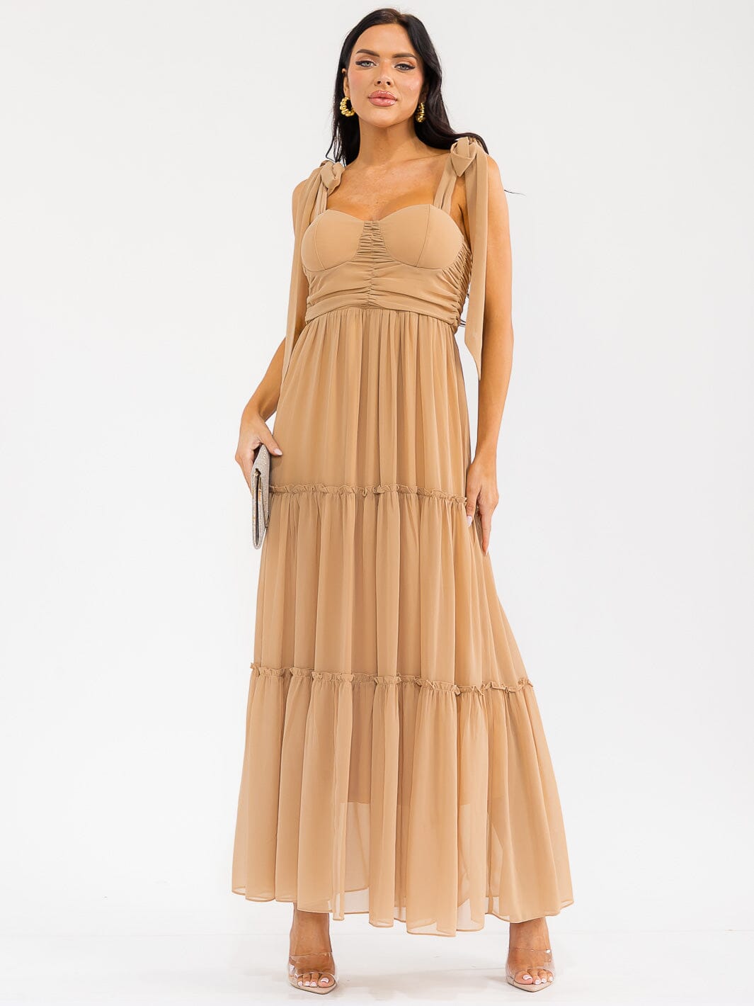 WOMEN'S SLEEVELESS SMOCK BACK TIERED MAXI DRESS