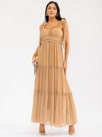 WOMEN'S SLEEVELESS SMOCK BACK TIERED MAXI DRESS