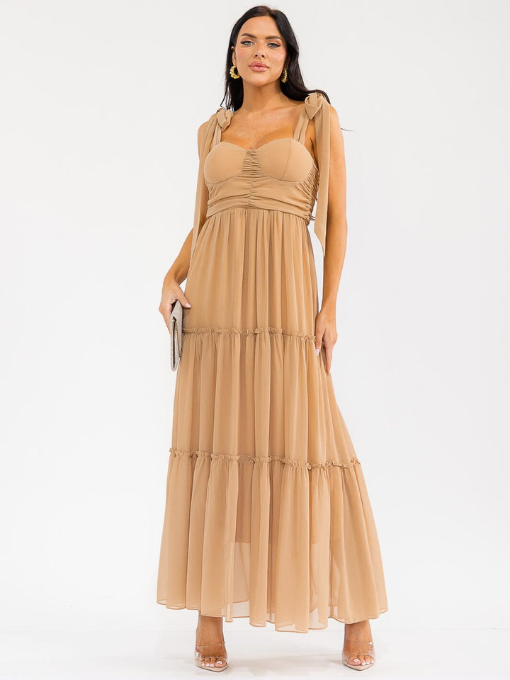 WOMEN'S SLEEVELESS SMOCK BACK TIERED MAXI DRESS