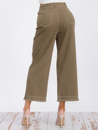 WOMEN'S BUTTON CLOSURE POCKETS WIDE LEG DENIM PANTS