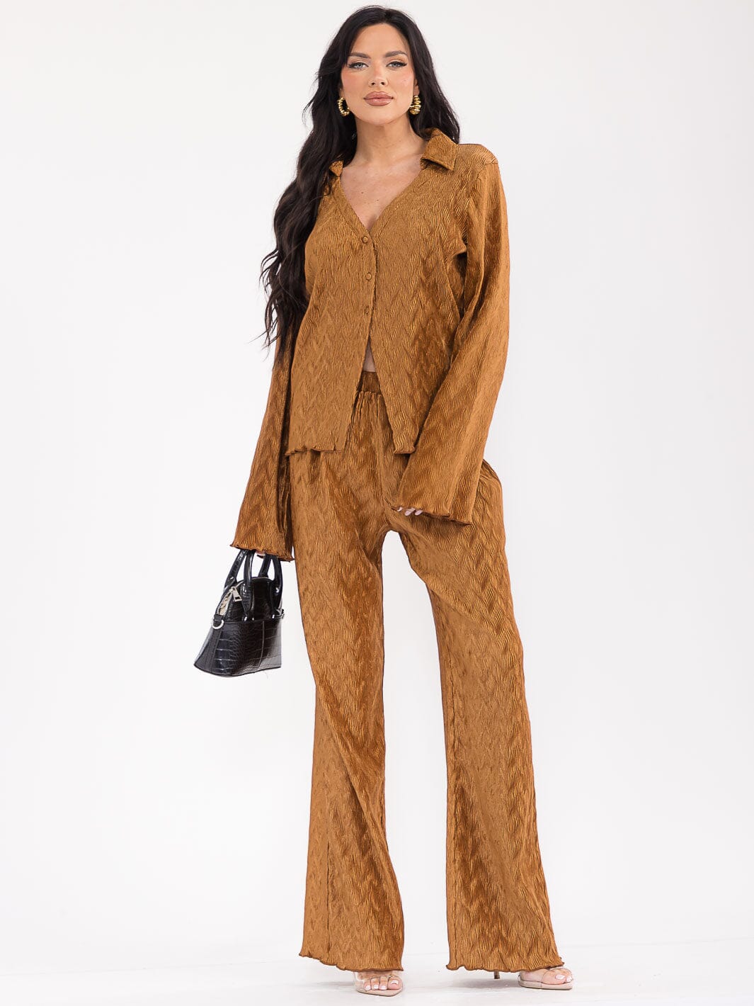 WOMEN'S LONG SLEEVE BLOUSE & ELASTIC WAIST PANTS DETAILED 2PC. SET