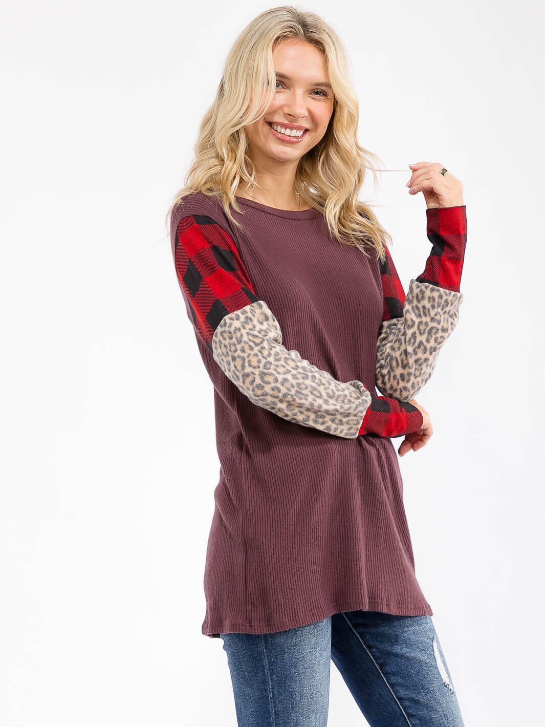 WOMEN'S LONG SLEEVE COLORBLOCK CONTRAST PRINT LOOSE FIT TOP