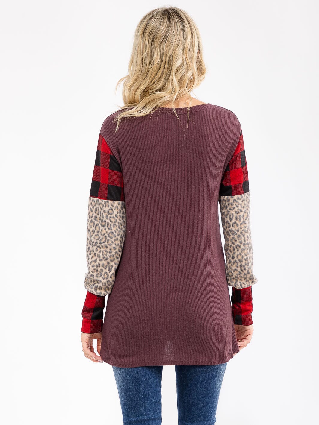 WOMEN'S LONG SLEEVE COLORBLOCK CONTRAST PRINT LOOSE FIT TOP