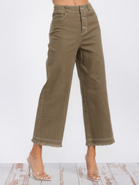 WOMEN'S BUTTON CLOSURE POCKETS WIDE LEG DENIM PANTS