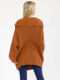 WOMEN'S LONG SLEEVE BUTTON CLOSURE FRONT POCKETS RIBBED CARDIGAN