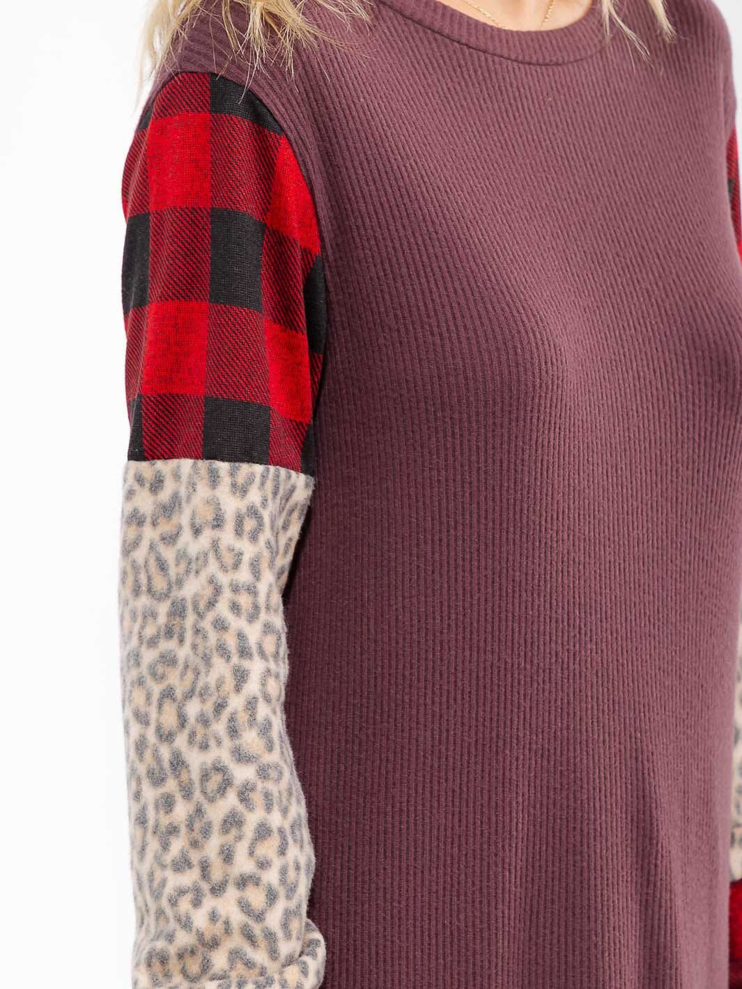 WOMEN'S LONG SLEEVE COLORBLOCK CONTRAST PRINT LOOSE FIT TOP