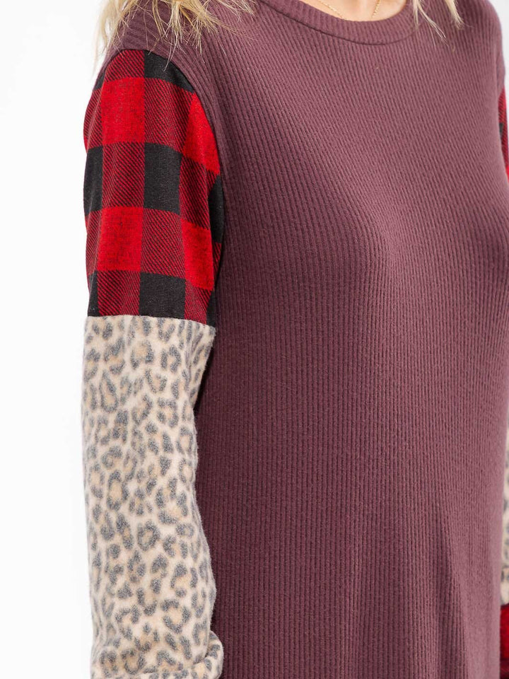 WOMEN'S LONG SLEEVE COLORBLOCK CONTRAST PRINT LOOSE FIT TOP