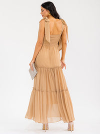 WOMEN'S SLEEVELESS SMOCK BACK TIERED MAXI DRESS