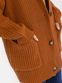 WOMEN'S LONG SLEEVE BUTTON CLOSURE FRONT POCKETS RIBBED CARDIGAN