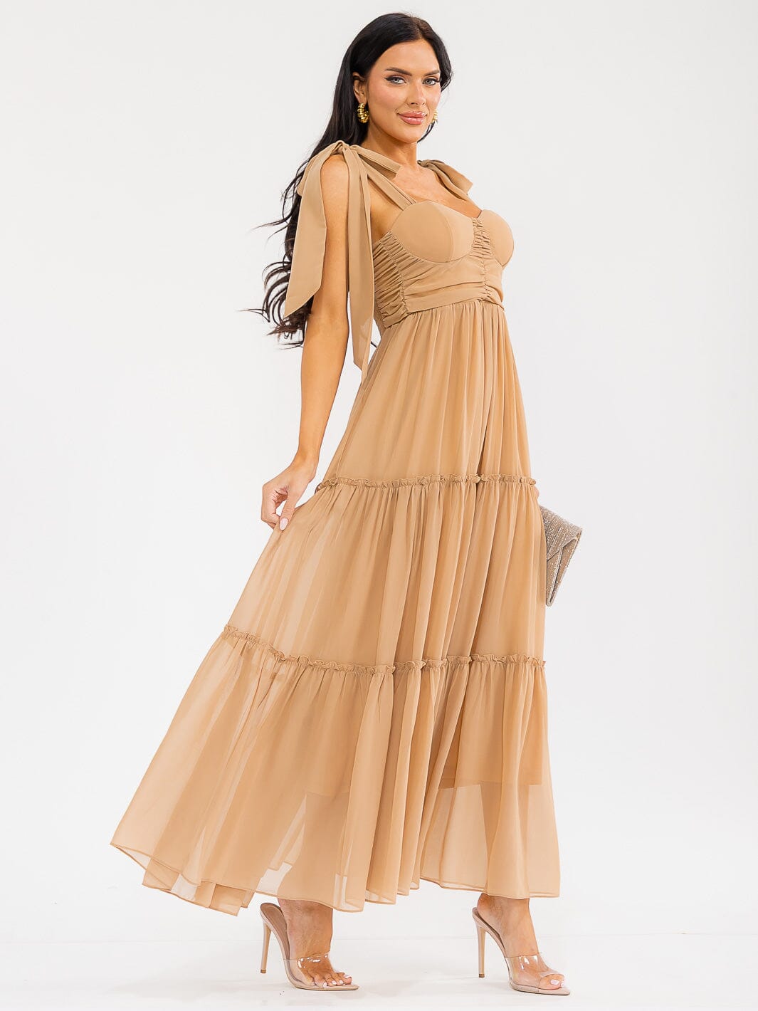 WOMEN'S SLEEVELESS SMOCK BACK TIERED MAXI DRESS