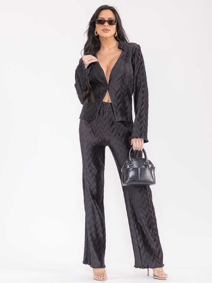 WOMEN'S LONG SLEEVE BLOUSE & ELASTIC WAIST PANTS DETAILED 2PC. SET