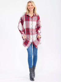 WOMEN'S LONG SLEEVE BUTTON UP OVERSIZED PLAID SHIRT