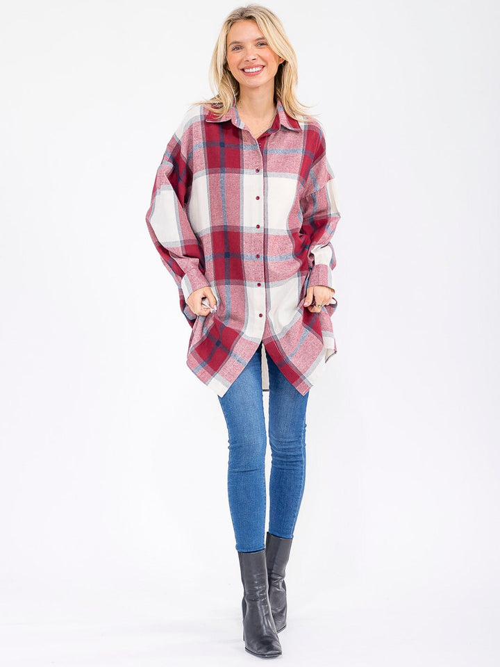 WOMEN'S LONG SLEEVE BUTTON UP OVERSIZED PLAID SHIRT