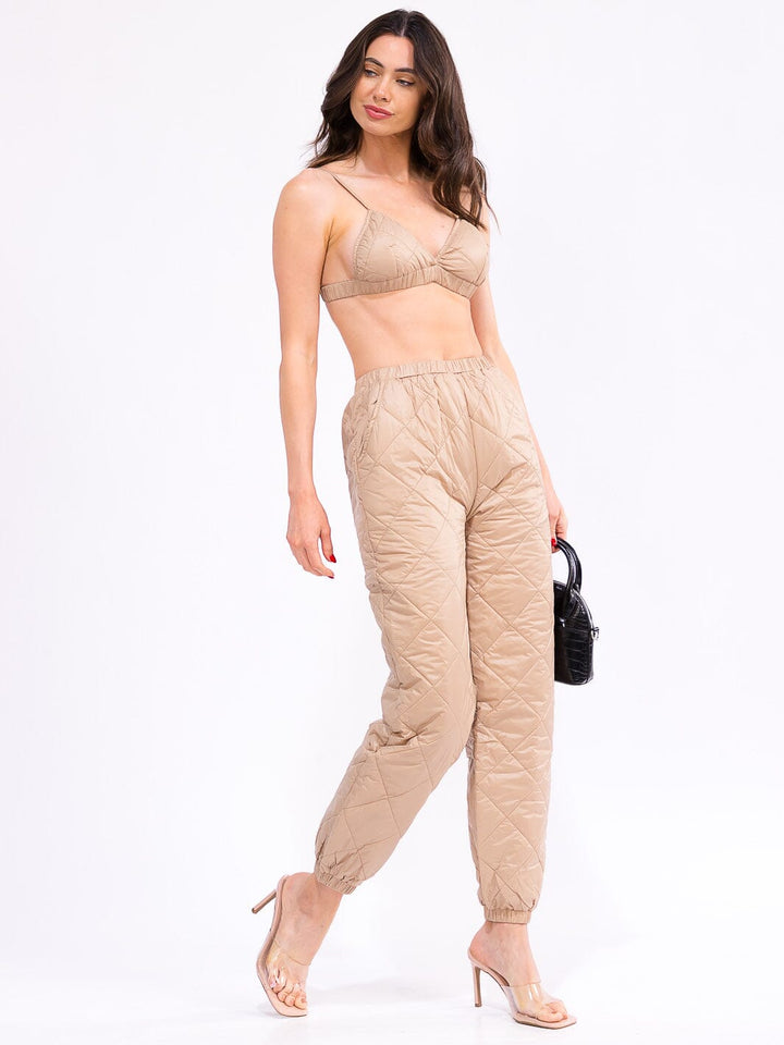 WOMEN'S SLEEVELESS CROP TOP & ELASTIC WAIST JOGGER PANTS PADDED 2PC. SET