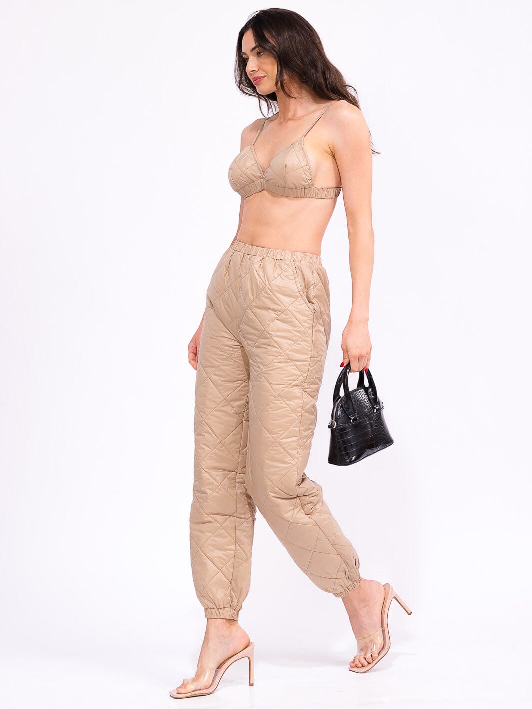 WOMEN'S SLEEVELESS CROP TOP & ELASTIC WAIST JOGGER PANTS PADDED 2PC. SET
