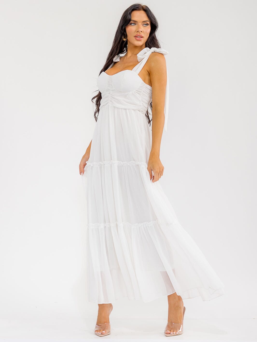 WOMEN'S SLEEVELESS SMOCK BACK TIERED MAXI DRESS