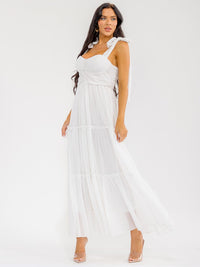 WOMEN'S SLEEVELESS SMOCK BACK TIERED MAXI DRESS