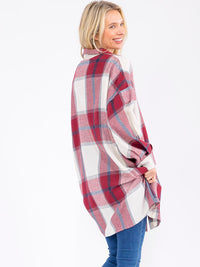 WOMEN'S LONG SLEEVE BUTTON UP OVERSIZED PLAID SHIRT