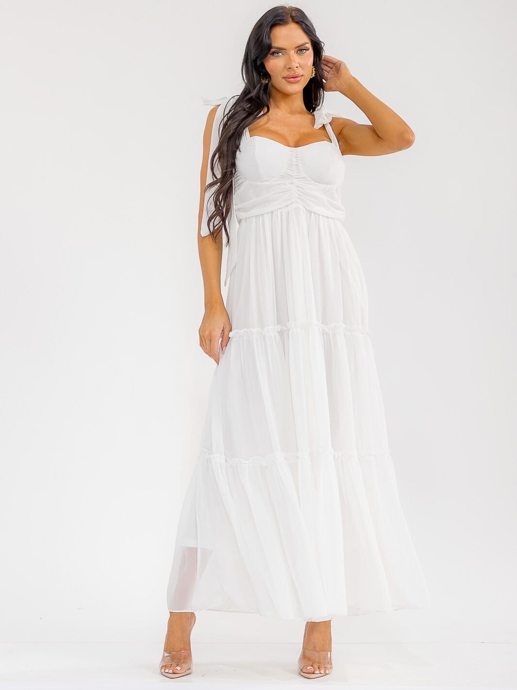 WOMEN'S SLEEVELESS SMOCK BACK TIERED MAXI DRESS