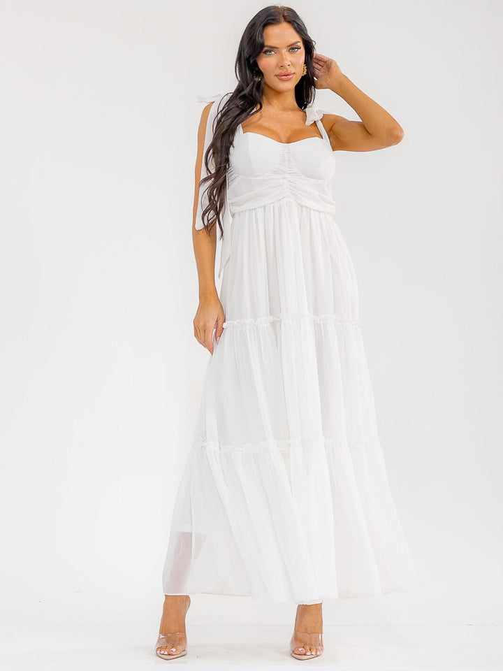 WOMEN'S SLEEVELESS SMOCK BACK TIERED MAXI DRESS