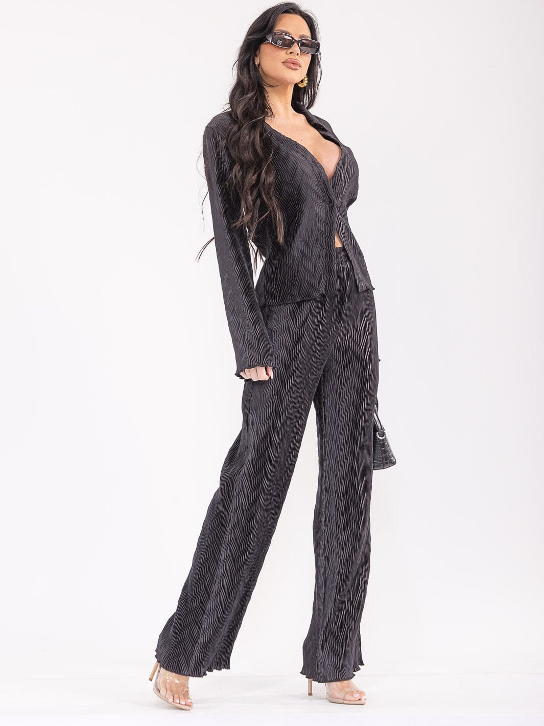 WOMEN'S LONG SLEEVE BLOUSE & ELASTIC WAIST PANTS DETAILED 2PC. SET