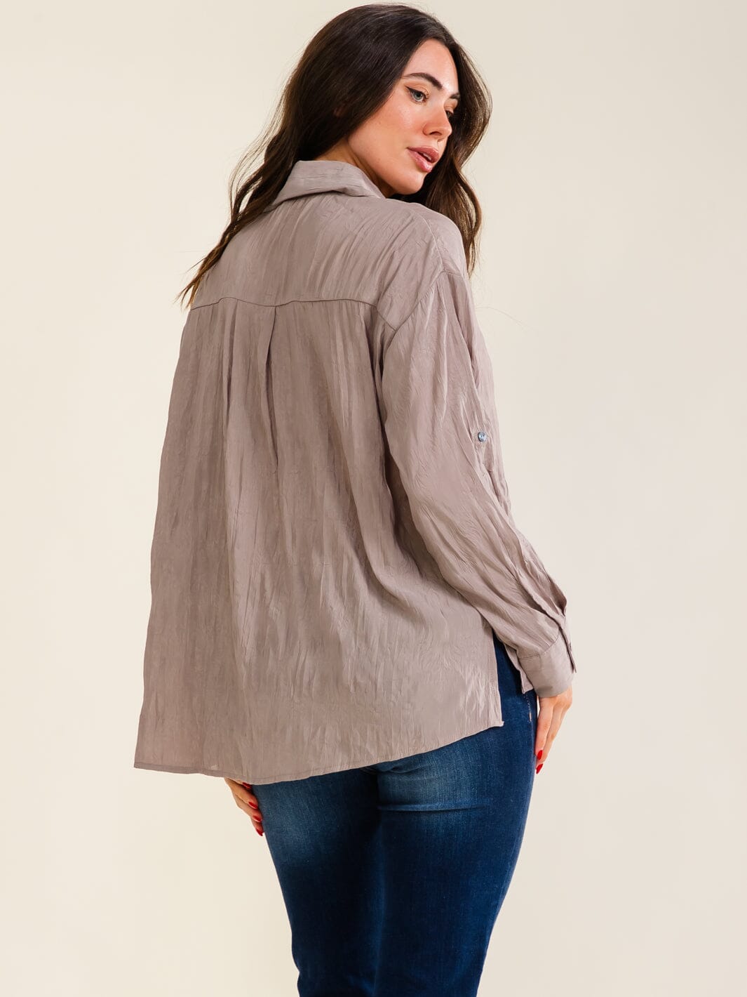 ENTRO WOMEN'S LONG SLEEVE BUTTON UP ADJUSTABLE WAIST BLOUSE