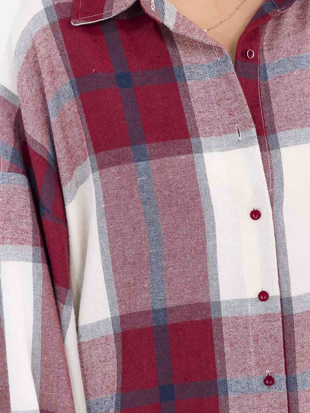 WOMEN'S LONG SLEEVE BUTTON UP OVERSIZED PLAID SHIRT