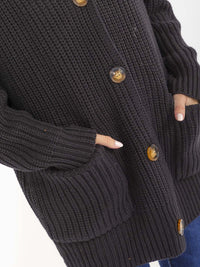 WOMEN'S LONG SLEEVE BUTTON CLOSURE FRONT POCKETS RIBBED CARDIGAN