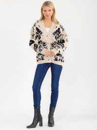 WOMEN'S LONG SLEEVE BUTTON CLOSURE MULTI PRINT CARDIGAN