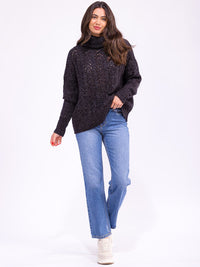 WOMEN'S LONG SLEEVE TURTLE NECK KNIT PULLOVER SWEATER