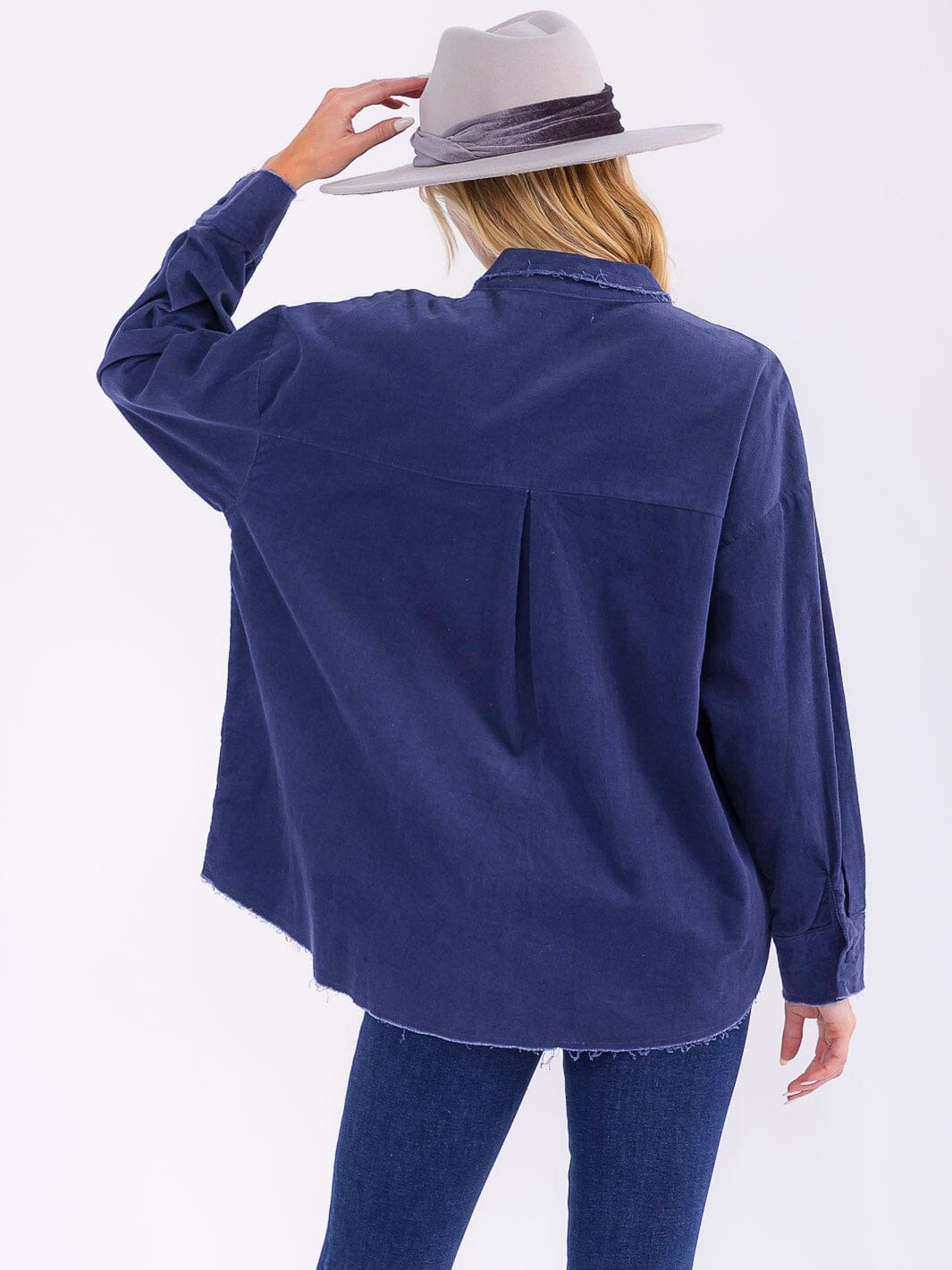 WOMEN'S LONG SLEEVE BUTTON UP FRONT POCKET CORDUROY TOP