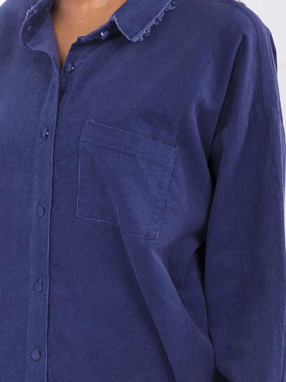 WOMEN'S LONG SLEEVE BUTTON UP FRONT POCKET CORDUROY TOP