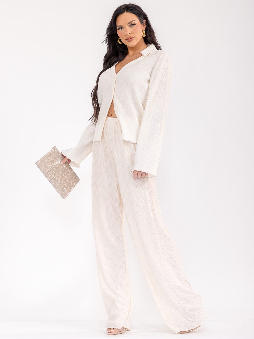 WOMEN'S LONG SLEEVE BLOUSE & ELASTIC WAIST PANTS DETAILED 2PC. SET