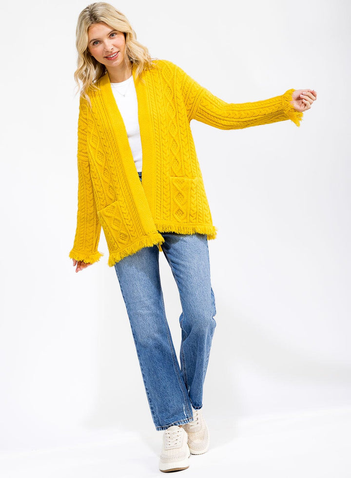 WOMEN'S LONG SLEEVE OPEN FRONT POCKETS TRIM DETAILED KNITTED CARDIGAN