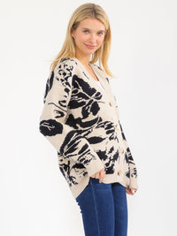 WOMEN'S LONG SLEEVE BUTTON CLOSURE MULTI PRINT CARDIGAN