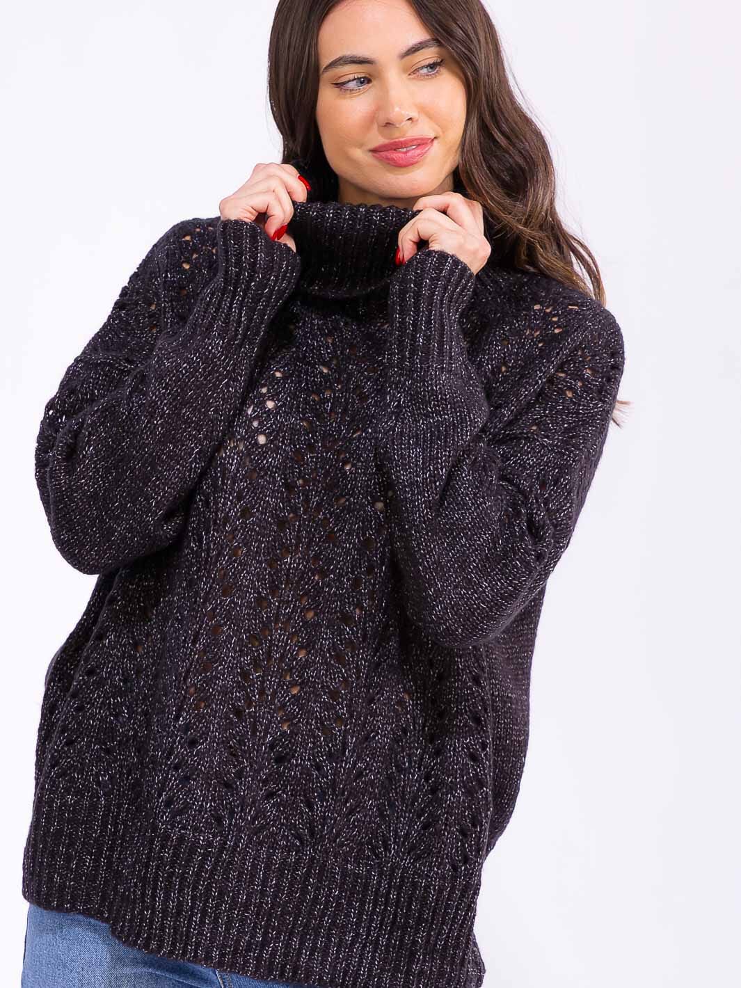 WOMEN'S LONG SLEEVE TURTLE NECK KNIT PULLOVER SWEATER